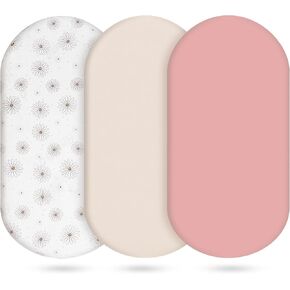 3-Pack Cotton Muslin Bassinet Sheets - Fitted Elastic Mattress Cover for Baby Boys & Girls, Breathable Bedside Bassinet Sheets Neutral Colors (Fits Oval & Rectangle Shape) (Green) in Saudi Arabia