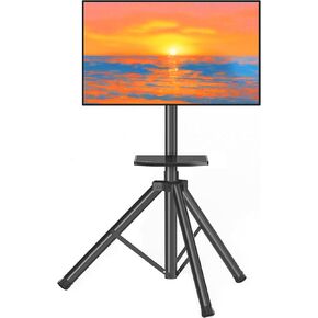 Tripod TV Stand for 23-75 inch Flat Screen/Curved TVs up to 100 lbs, Outdoor TV Stand with ±15° Tilt, Height Adjustable Portable TV Stand with Safety Design, Max VESA 600x400m, Black in Kuwait