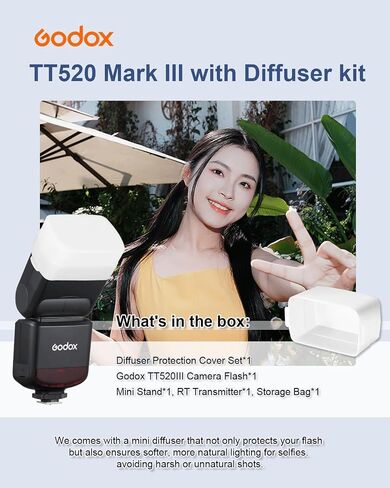 Godox TT520III Universal Bounce Flash Kit مع موزع للشرانس ، نيكون ، سوني ، فوجي ، أوليمبوس كاميرات الأحذية الساخنة ، 433 ميجا هرتز اللاسلكية ، GN33 ، 400 وميض ، S1/S2 أوضاع العبيد البصري S1/S2 in Saudi Arabia