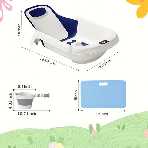 Reclining Baby Bathtub for Newborn, Angle Adjustable Baby Tub for Infant to Toddler, Bath Support in Tub, Thermometer & Bath Kneeler Rest Pad & Clean Rinse Cup, 6-36 Months-Pink in Saudi Arabia