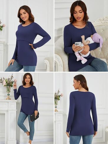 Liu & Qu 4-Pack Womens Nursing Tops Long Sleeve Breastfeeding Shirts Double Layer Fall Maternity Clothes in Kuwait