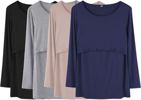 Liu & Qu 4-Pack Womens Nursing Tops Long Sleeve Breastfeeding Shirts Double Layer Fall Maternity Clothes in Kuwait