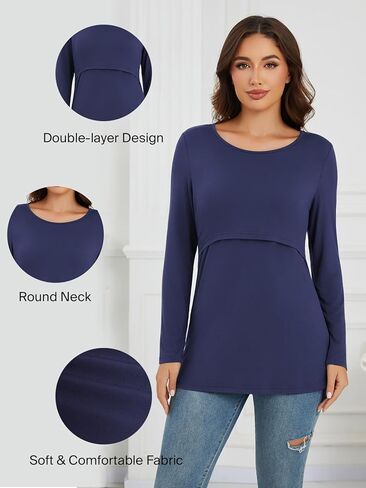 Liu & Qu 4-Pack Womens Nursing Tops Long Sleeve Breastfeeding Shirts Double Layer Fall Maternity Clothes in Kuwait