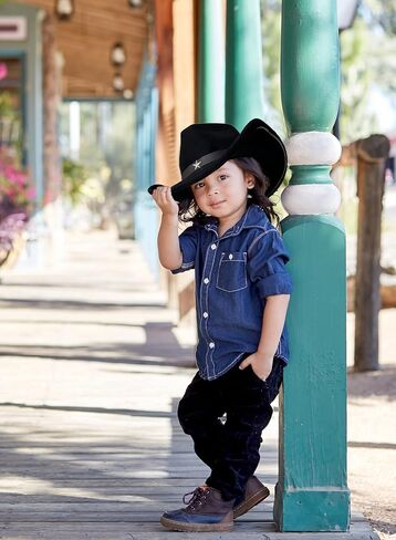 قبعة Jastore Kids Girls Boys Western Cowboy Cowgirl مع قبعة فيدورا من اللباد بحزام إبزيم in Kuwait
