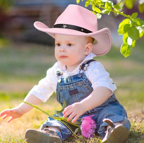 قبعة Jastore Kids Girls Boys Western Cowboy Cowgirl مع قبعة فيدورا من اللباد بحزام إبزيم in Kuwait