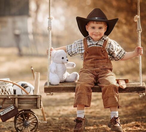 قبعة Jastore Kids Girls Boys Western Cowboy Cowgirl مع قبعة فيدورا من اللباد بحزام إبزيم in Kuwait