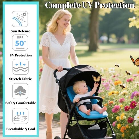 LWEIPSQLIN Baby Stroller Sun Shade - مقاومة للماء UPF50+ غطاء تعتيم | Lycra خفيفة الوزن مع شبكة تهوية | يناسب مقعد السيارة للرضع ، عربات التي تجرها الدواب ، باسينيت ، كارتكوت ، أسود in Saudi Arabia