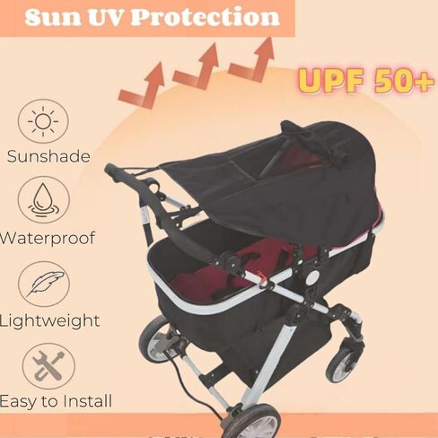 UPF 50+ عربة الأطفال شمس الظل أشعة فوق الأشعة فوق البنفسجية غطاء امتداد مع SEE من خلال من خلال مقاومة للماء تنفس الكرسي المضغوط تغطي in Kuwait