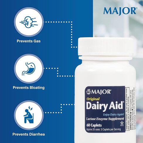 Major Fast Acting Dairy Aid Lactase Enzyme Supplement for Prevention of Gas Diarrhea Bloating - 32 Caplets in Saudi Arabia