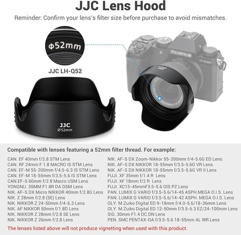 JJC 52mm Tulip Lens Hood for Nikon D3200 D3300 D5200 D5300 D5500 with AF-S DX 18-55mm Kit Lens & for Fujifilm X-M5 X-T50 X-T30 II X-S20 with XC 15-45mm Kit Lens, Compatible with a 52mm Filter/Cap in Saudi Arabia