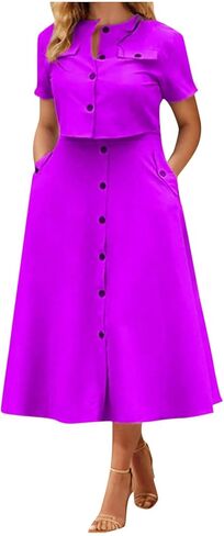 Skirt Sets for Women 2 Piece Outfits Button Down Short Sleeve Tops Lightweight High Waist Maxi Skirts Sets Pockets in Kuwait