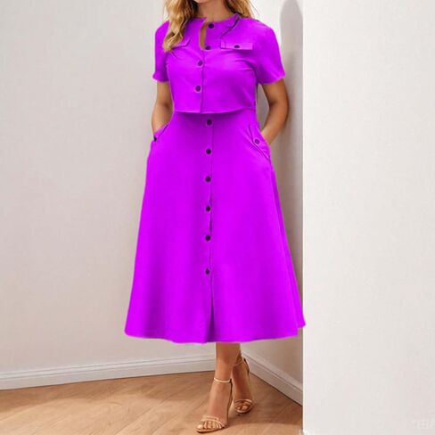 Skirt Sets for Women 2 Piece Outfits Button Down Short Sleeve Tops Lightweight High Waist Maxi Skirts Sets Pockets in Kuwait