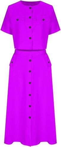 Skirt Sets for Women 2 Piece Outfits Button Down Short Sleeve Tops Lightweight High Waist Maxi Skirts Sets Pockets in Kuwait