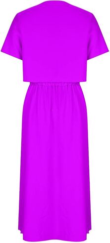 Skirt Sets for Women 2 Piece Outfits Button Down Short Sleeve Tops Lightweight High Waist Maxi Skirts Sets Pockets in Kuwait