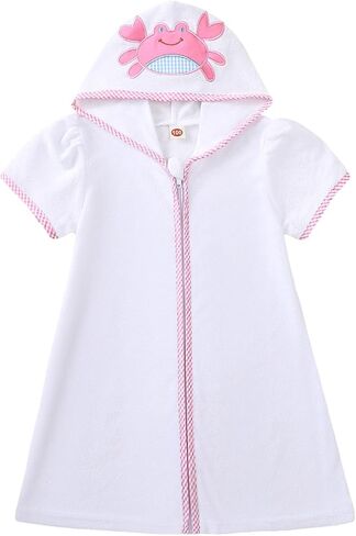 Toddler Baby Terry Swim Cover Up Beach Cute Cartoon Crab Embroidered Hooded Zipper Coverups for Swimwear in Saudi Arabia