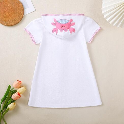 Toddler Baby Terry Swim Cover Up Beach Cute Cartoon Crab Embroidered Hooded Zipper Coverups for Swimwear in Saudi Arabia