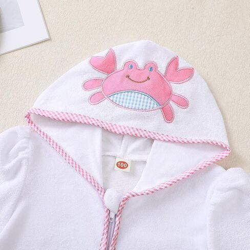 Toddler Baby Terry Swim Cover Up Beach Cute Cartoon Crab Embroidered Hooded Zipper Coverups for Swimwear in Saudi Arabia
