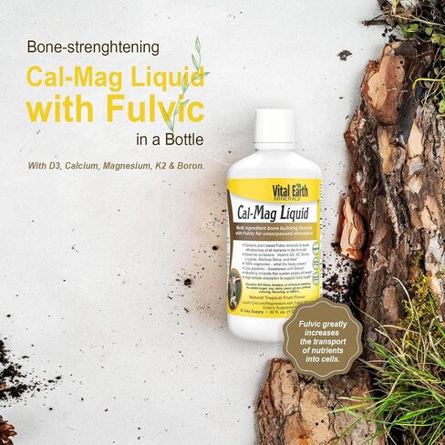 Vital Earth Minerals Cal-Mag Supplement Liquid - Calcium Magnesium Liquid Bone Support Supplement with Energizing/Balancing Fulvic Acid Minerals, Vitamin D3 and Vitamin K, 32 Fl Oz (Pack of 2) in Saudi Arabia