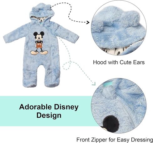 Magic Threadz Disney Clothes Baby Boy Hooded Pram Suit Newborn Fleece Coverall Footies with Ears Mickey, Pooh, Dumbo (0-6/9M) in Kuwait