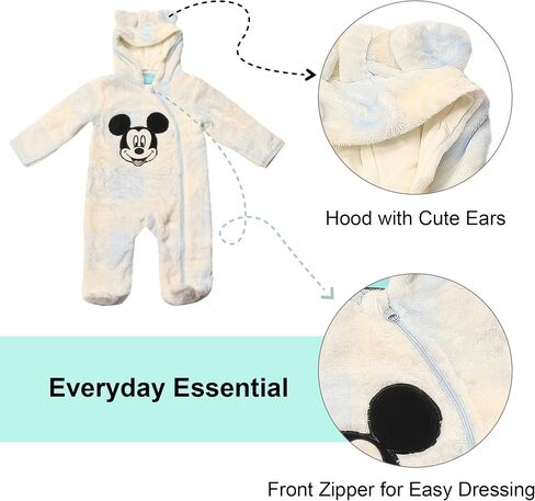 Magic Threadz Disney Clothes Baby Boy Hooded Pram Suit Newborn Fleece Coverall Footies with Ears Mickey, Pooh, Dumbo (0-6/9M) in Saudi Arabia