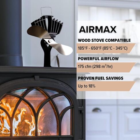 AirMax, Classic Styled, Heat Powered Wood Stove Fan, 175 CFM, 812AMXBX, Large-Sized, 9" Blade, Black in Saudi Arabia