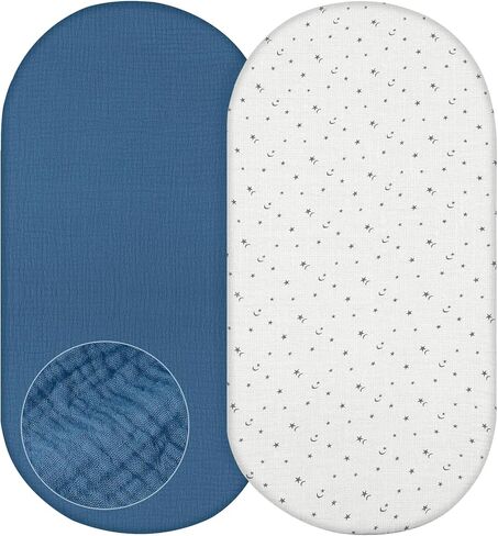 صفائح باسنيت Basumee Baby Bassinet 2 حزمة شاشات شاش باسينيت للأولاد للأولاد بنات ناعم من السرير باسينيت مجهز مع النطاق المرن السفلي 33'x17''x4 '' ' in Kuwait