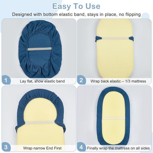 صفائح باسنيت Basumee Baby Bassinet 2 حزمة شاشات شاش باسينيت للأولاد للأولاد بنات ناعم من السرير باسينيت مجهز مع النطاق المرن السفلي 33'x17''x4 '' ' in Kuwait