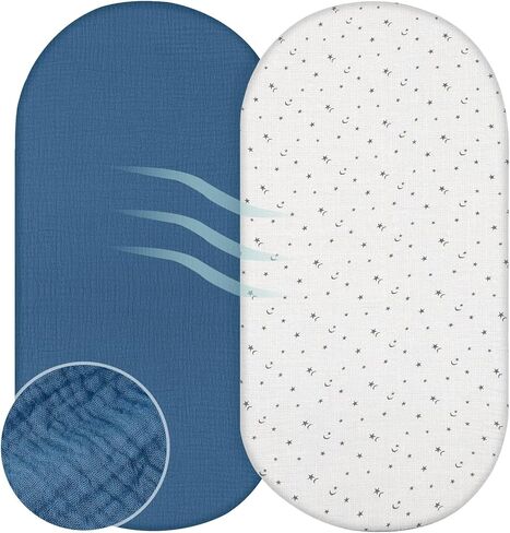 صفائح باسنيت Basumee Baby Bassinet 2 حزمة شاشات شاش باسينيت للأولاد للأولاد بنات ناعم من السرير باسينيت مجهز مع النطاق المرن السفلي 33'x17''x4 '' ' in Kuwait