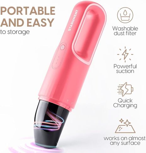 Starument Handheld Vacuum Cleaner - Cordless Vacuum Cleaner for Cleaning Dust, Dirt, Pet Hair Suction - Compact, Rechargeable & Wireless Device for Home, Office, Car - USB-C Cable, Crevice Suction in Saudi Arabia