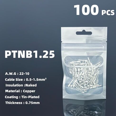 Non Insulated Pin Terminal Electrical Wire End Naked Needle Crimp Connector Pure Copper Cold Press Terminal Use for AWG22-10(100Pcs PTNB2-,18mm Length) in Saudi Arabia