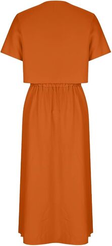 Skirt Sets for Women 2 Piece Outfits Button Down Short Sleeve Tops Lightweight High Waist Maxi Skirts Sets Pockets in Kuwait