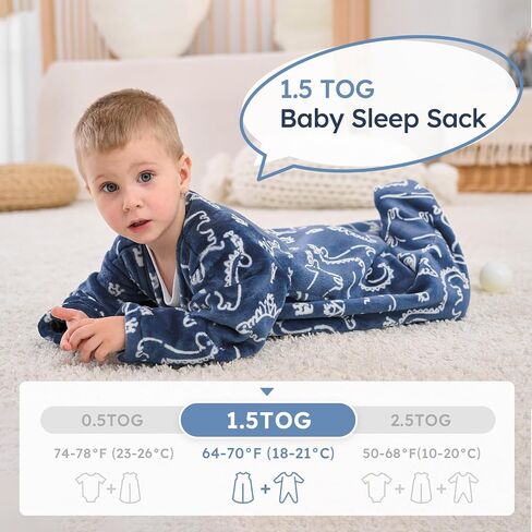 yoofoss baby sleep stack من 6 إلى 12 شهرًا ، أكياس نوم طويلة الأكمام 1.5 ، بطانية يمكن ارتداؤها للأطفال مع سحاب ثنائي الاتجاه ، دافئ ناعم in Kuwait