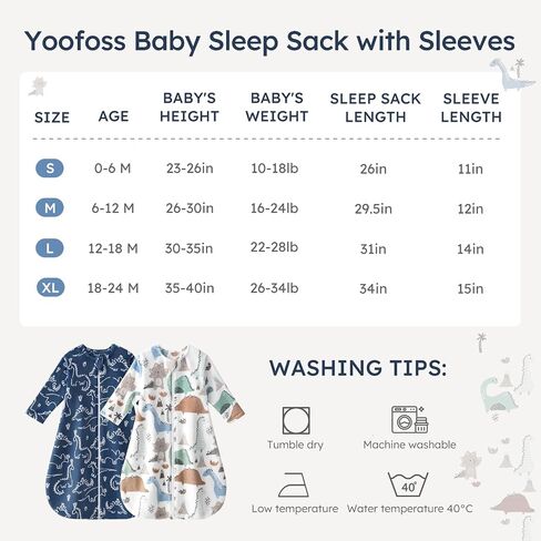 yoofoss baby sleep stack من 6 إلى 12 شهرًا ، أكياس نوم طويلة الأكمام 1.5 ، بطانية يمكن ارتداؤها للأطفال مع سحاب ثنائي الاتجاه ، دافئ ناعم in Kuwait