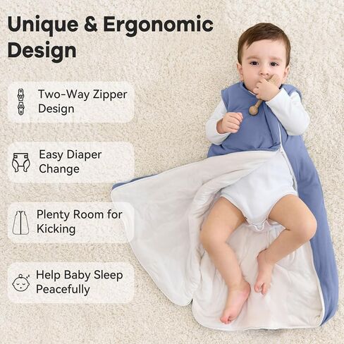 Rayon Made from Bamboo Baby Sleep Sack 6-12 Months 1.0 Tog Baby Wearable Blanket Super Soft Sleeping Sack with 2-Way Zipper for Infant Newborn - Medium Haze Blue in Saudi Arabia