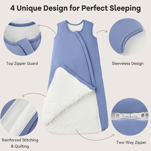 Rayon Made from Bamboo Baby Sleep Sack 6-12 Months 1.0 Tog Baby Wearable Blanket Super Soft Sleeping Sack with 2-Way Zipper for Infant Newborn - Medium Haze Blue in Saudi Arabia
