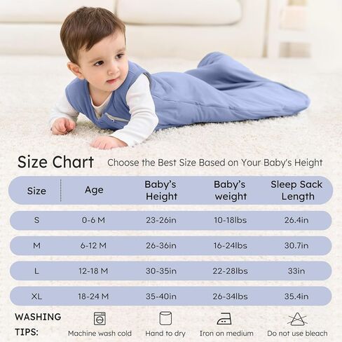 Rayon Made from Bamboo Baby Sleep Sack 6-12 Months 1.0 Tog Baby Wearable Blanket Super Soft Sleeping Sack with 2-Way Zipper for Infant Newborn - Medium Haze Blue in Saudi Arabia
