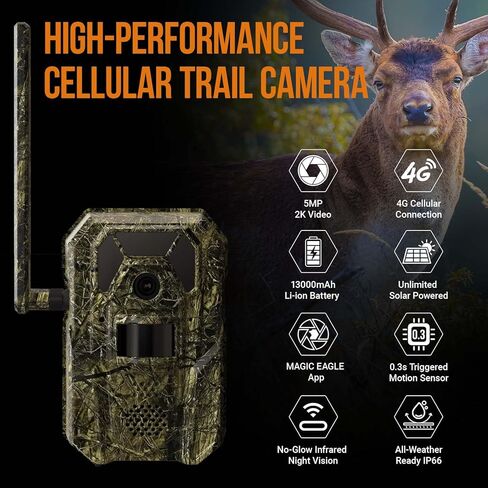 4G Cellular Trail Camera 2K Video Audible Video 0.3S Trigger 940nm لا Glow IR Light Vision Hunting Essentials IP66 الاستخدام الفوري مع ذاكرة 32 جيجابايت 13000 مللي أمبير لوحة الطاقة الشمسية المضادة للسرقة in Kuwait