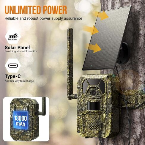 4G Cellular Trail Camera 2K Video Audible Video 0.3S Trigger 940nm لا Glow IR Light Vision Hunting Essentials IP66 الاستخدام الفوري مع ذاكرة 32 جيجابايت 13000 مللي أمبير لوحة الطاقة الشمسية المضادة للسرقة in Kuwait