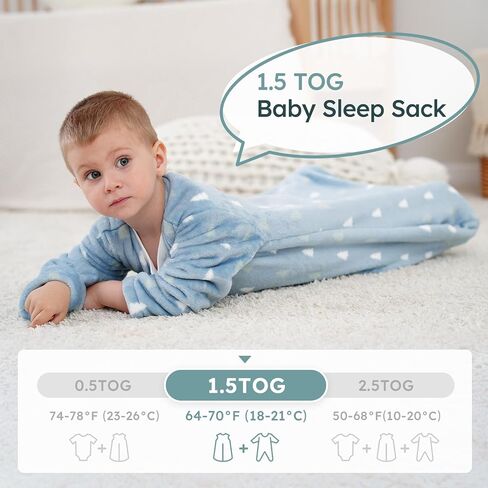 yoofoss baby sleep stack من 6 إلى 12 شهرًا ، أكياس نوم طويلة الأكمام 1.5 ، بطانية يمكن ارتداؤها للأطفال مع سحاب ثنائي الاتجاه ، دافئ ناعم in Kuwait