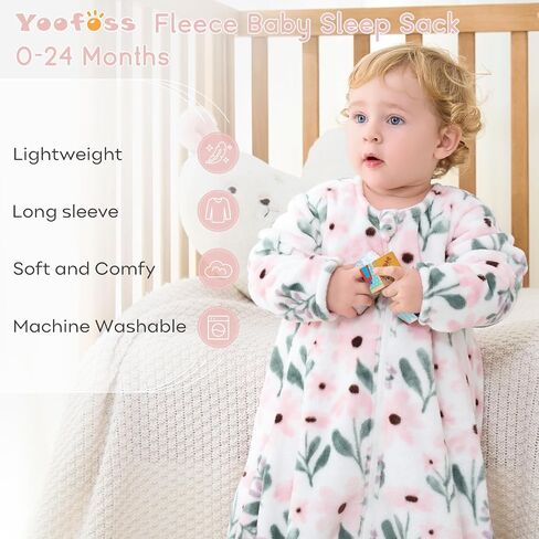 Yoofoss Baby Sleep Sack 12-18 Months, Long Sleeve Sleep Sack 1.5 Tog, Fleece Baby Wearable Blanket with 2-Way Zipper, Soft Warm in Saudi Arabia