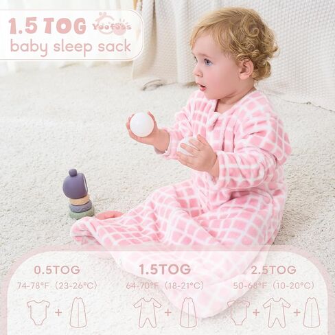 Yoofoss Baby Sleep Sack 12-18 Months, Long Sleeve Sleep Sack 1.5 Tog, Fleece Baby Wearable Blanket with 2-Way Zipper, Soft Warm in Saudi Arabia
