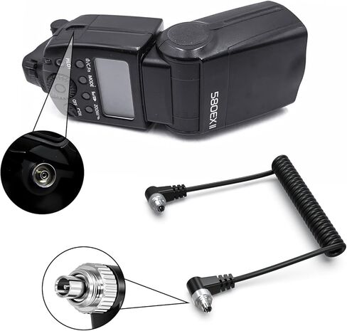 3.5mm to Male Flash PC Sync Cable Coiled Trigger Cord with Screw Lock Compatible with Canon 1D 5D 7D 60D 50D 40D 30D and PocketWizard Plus III/Plus X, Godox X2T, Studio Flash in Kuwait