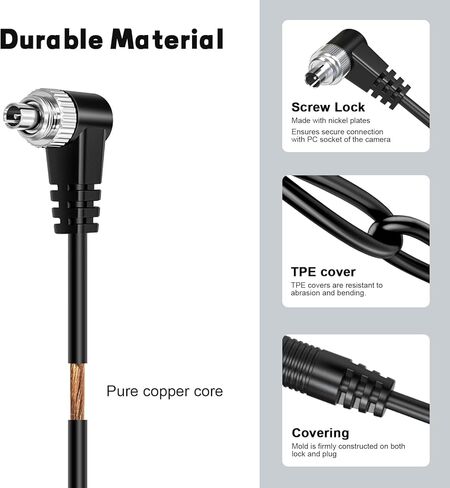 3.5mm to Male Flash PC Sync Cable Coiled Trigger Cord with Screw Lock Compatible with Canon 1D 5D 7D 60D 50D 40D 30D and PocketWizard Plus III/Plus X, Godox X2T, Studio Flash in Kuwait