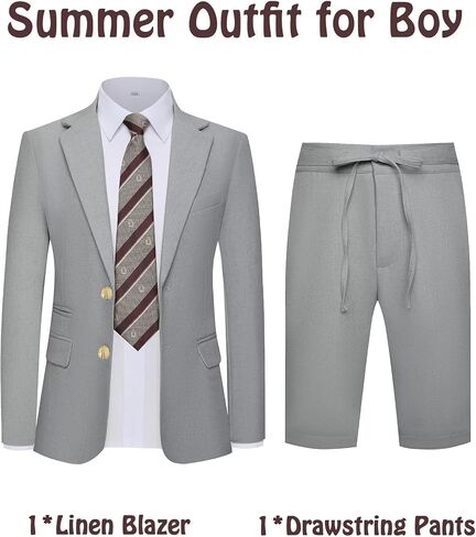 Retro Linen Boys Suit 2 Piece Slim Fit Suits Tuxedo Blazer Short Pants Set Prom Summer Kid Suits Wedding Outfit for Boy in Kuwait