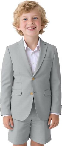 Retro Linen Boys Suit 2 Piece Slim Fit Suits Tuxedo Blazer Short Pants Set Prom Summer Kid Suits Wedding Outfit for Boy in Kuwait