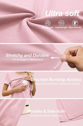OUGES Womens 2026 Summer Short Sleeve Maternity Nursing Dress V Neck Breastfeeding Split Long Dress Pregnancy Clothes in Saudi Arabia