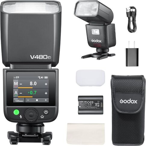 Flash Godox V480-S Flash لـ Sony ، GN50 High Output ، التحكم في الشاشة ، شحن USB-C ، وقت إعادة التدوير السريع 1.7S ، 650 وميض كامل القوة ، 2.4G X Wireless 1/8000S HSS TTL Flash Speedlite in Saudi Arabia