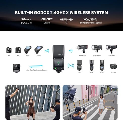 Flash Godox V480-S Flash لـ Sony ، GN50 High Output ، التحكم في الشاشة ، شحن USB-C ، وقت إعادة التدوير السريع 1.7S ، 650 وميض كامل القوة ، 2.4G X Wireless 1/8000S HSS TTL Flash Speedlite in Saudi Arabia