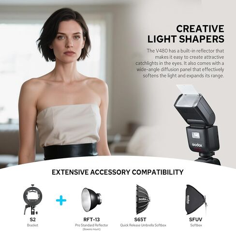 Flash Godox V480-S Flash لـ Sony ، GN50 High Output ، التحكم في الشاشة ، شحن USB-C ، وقت إعادة التدوير السريع 1.7S ، 650 وميض كامل القوة ، 2.4G X Wireless 1/8000S HSS TTL Flash Speedlite in Saudi Arabia