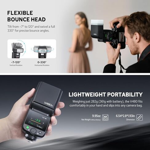Flash Godox V480-S Flash لـ Sony ، GN50 High Output ، التحكم في الشاشة ، شحن USB-C ، وقت إعادة التدوير السريع 1.7S ، 650 وميض كامل القوة ، 2.4G X Wireless 1/8000S HSS TTL Flash Speedlite in Saudi Arabia